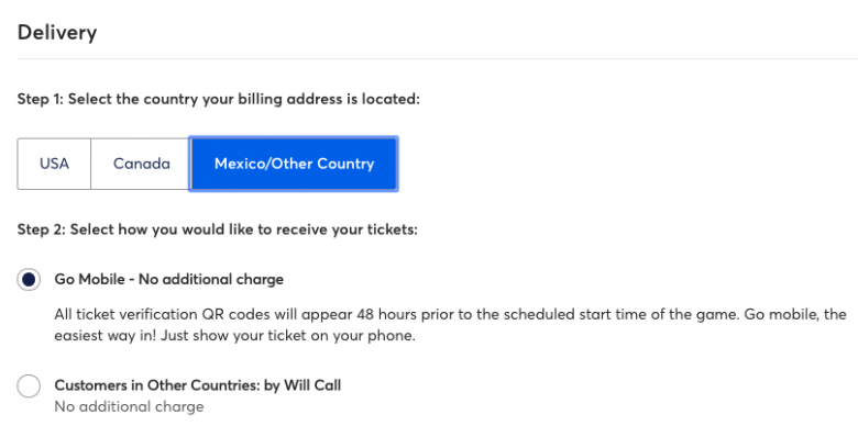 Print do site Ticketmaster explicando opções de entrega dos ingressos.