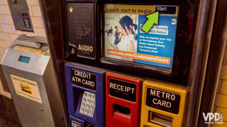 Como comprar metrocard - etapa 1 - Flecha indicando onde clicar para começar 