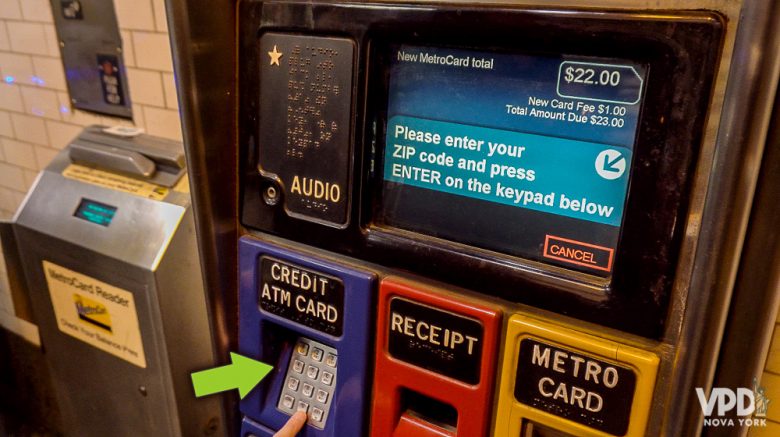 Como comprar metrocard - Flecha indicando onde digitar o zip code 