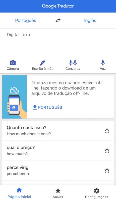 Print da tela inicial do Google Tradutor, aliado de quem não fala inglês