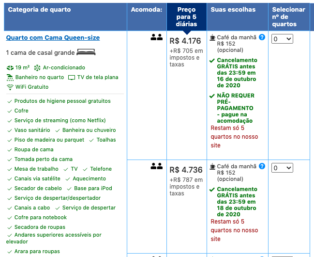 Foto de todas as informações do 
hotel e cancelamento grátis no booking