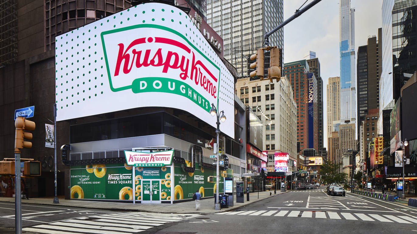 Foto da nova loja conceito da Krispy Kreme, na Times Square. Foto: Divulgação
